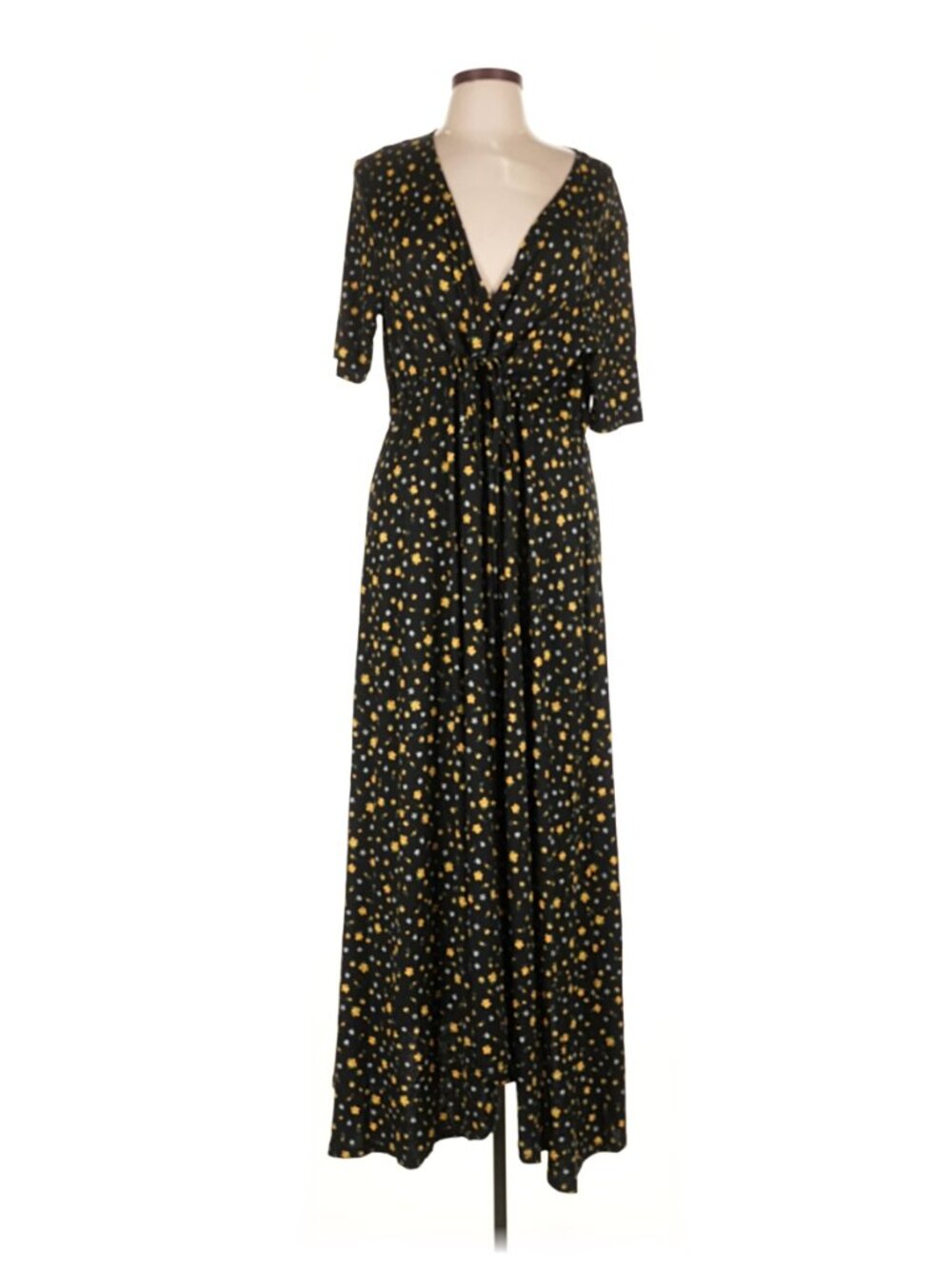 ASOS Design Maternity Floral Maxi Dress Yellow Blue Wrap V Neck 12